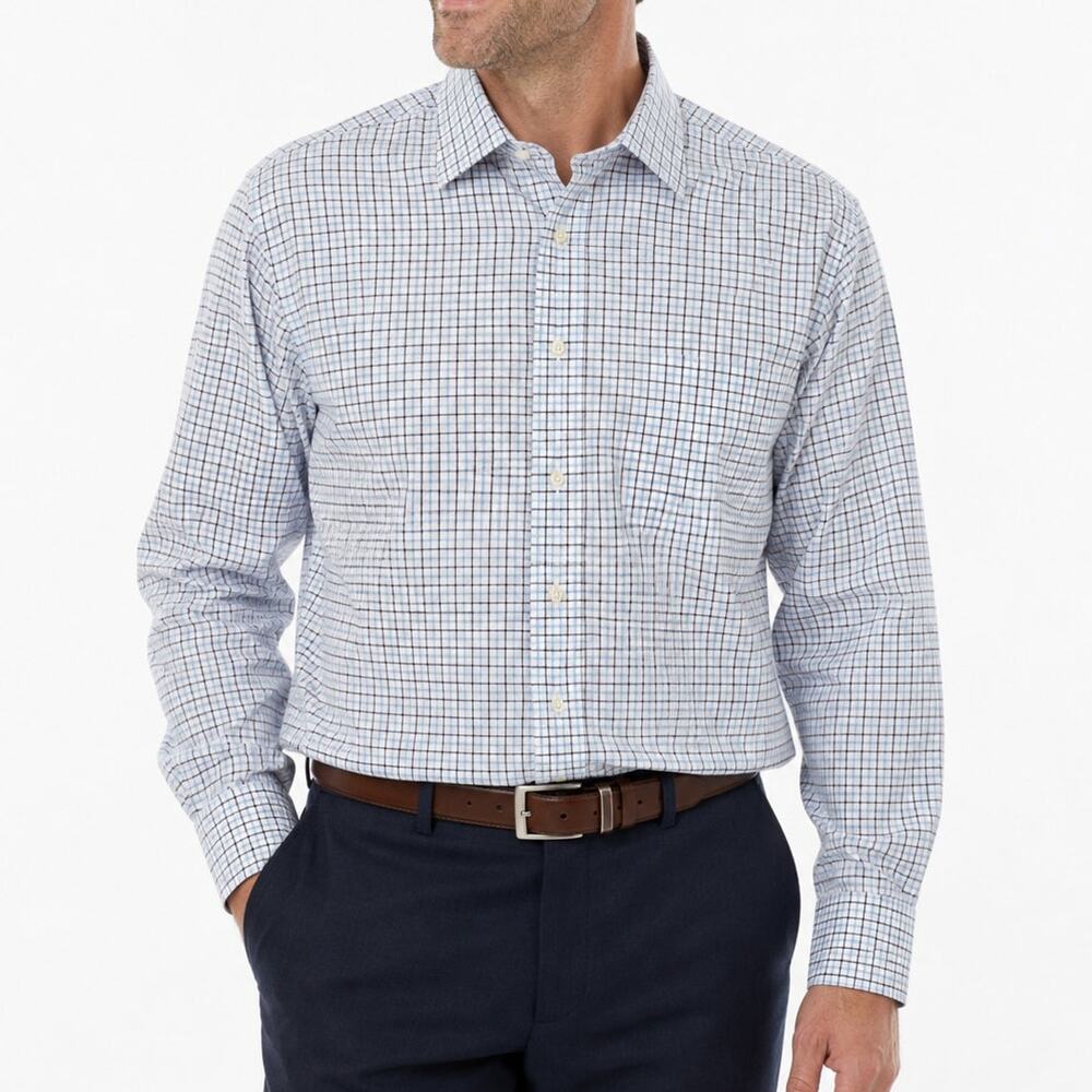 Brooks Brothers Regent Fit Dress Shirt 16-35 Blue Windowpane Supima Cotton